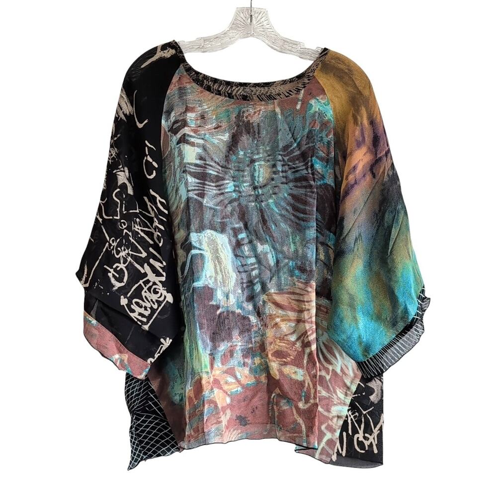 Carol Turner Abstract Floral Print Top Size Medium Oversized Sheer Boho Summer